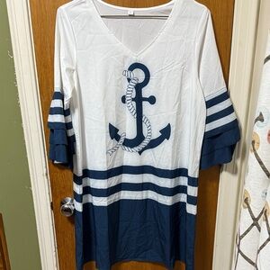 Nautical Anchor Print Swim Coverup - Navy and White